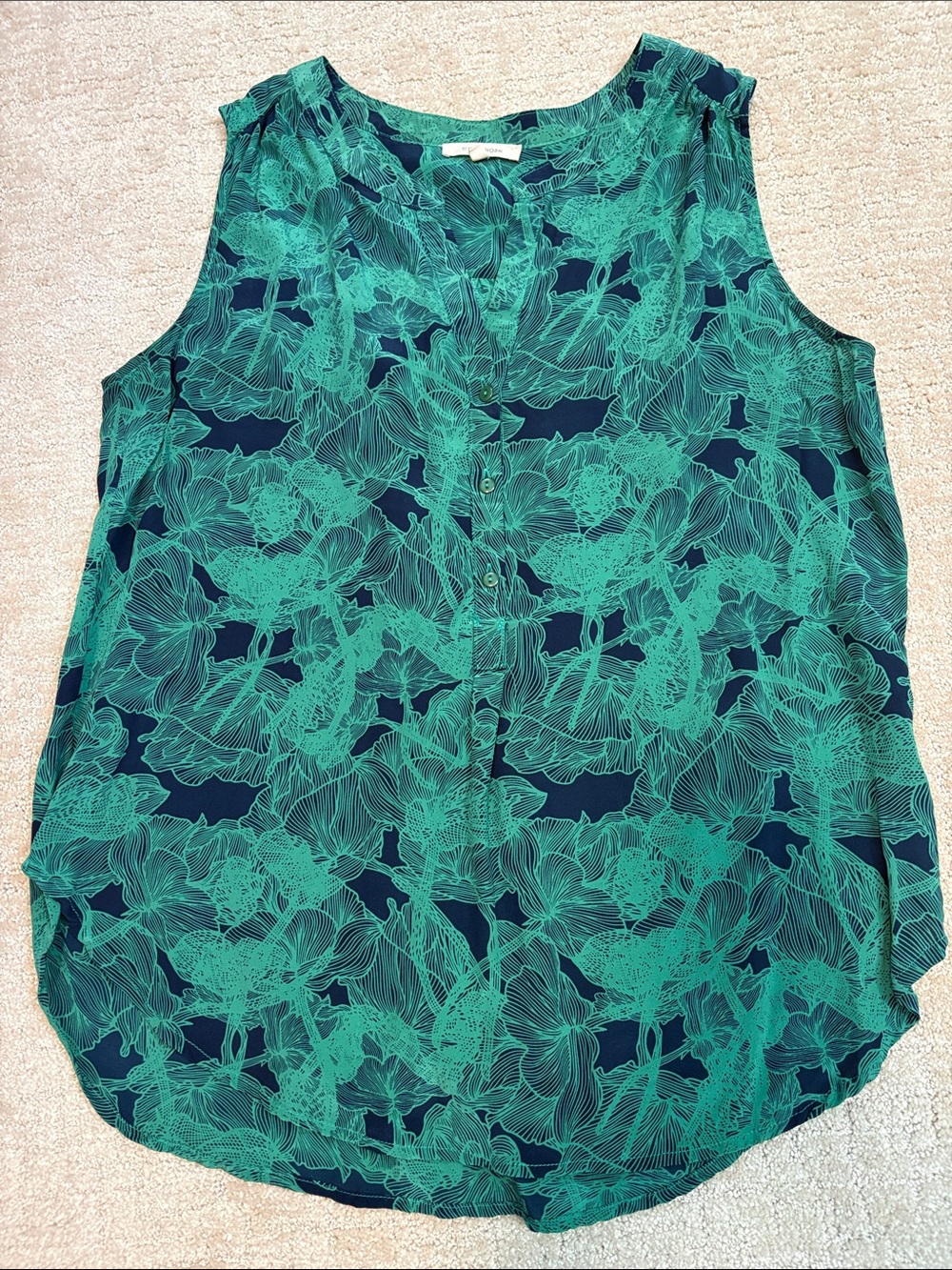 41 Hawthorn Green Floral Tank Top 100% Silk Womens Large Spring Summer